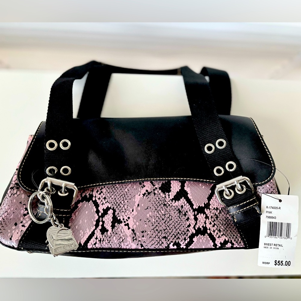 NWT Nine West Pink & black Snakeskin Purse Vintage Y2K spacious various pockets